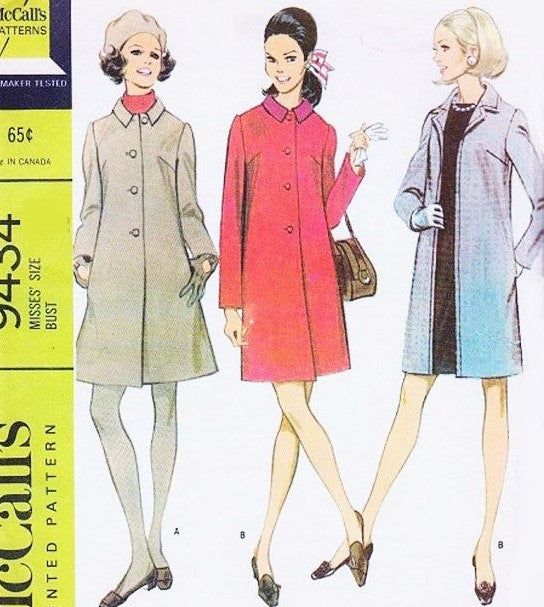1960s CLASSY Coat Pattern McCALLS 9434 Three Figure Flattering Versions, Bust 36 Vintage Sewing Pattern UNCUT