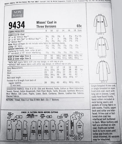 1960s CLASSY Coat Pattern McCALLS 9434 Three Figure Flattering Versions, Bust 36 Vintage Sewing Pattern UNCUT