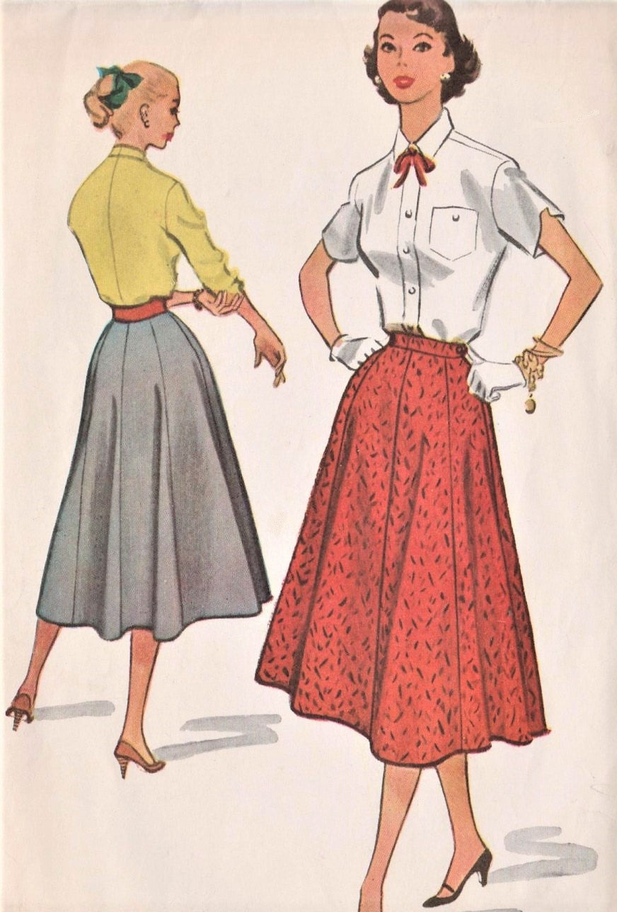 1950s RETRO Rockabilly Skirt Pattern McCALLS 9448 Figure Flattering Gored Skirt Waist 24 Vintage Sewing Pattern