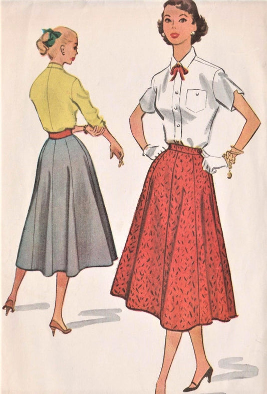 1950s RETRO Rockabilly Skirt Pattern McCALLS 9448 Figure Flattering Gored Skirt Waist 24 Vintage Sewing Pattern