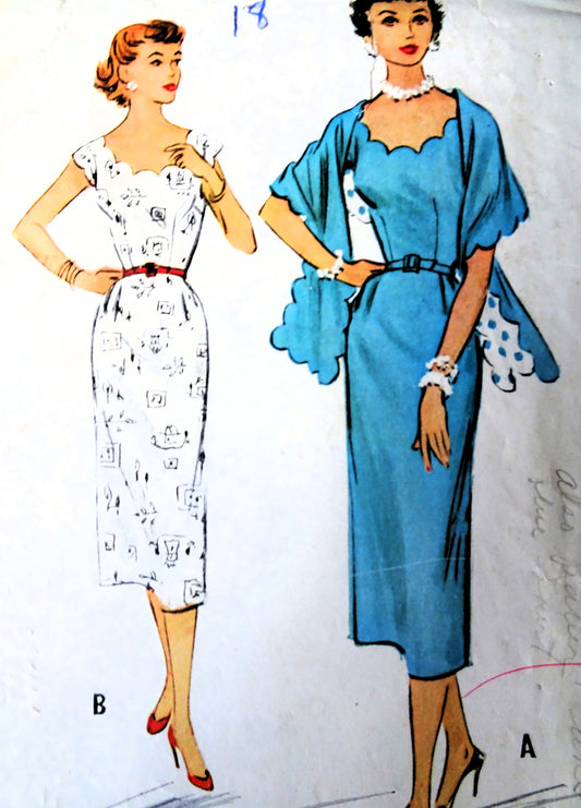 1950s STUNNING Day or Cocktail Party Evening Dress Pattern ,McCALLs 9466 ,Slim Dress and Stole, Bust 36, Vintage Sewing Pattern