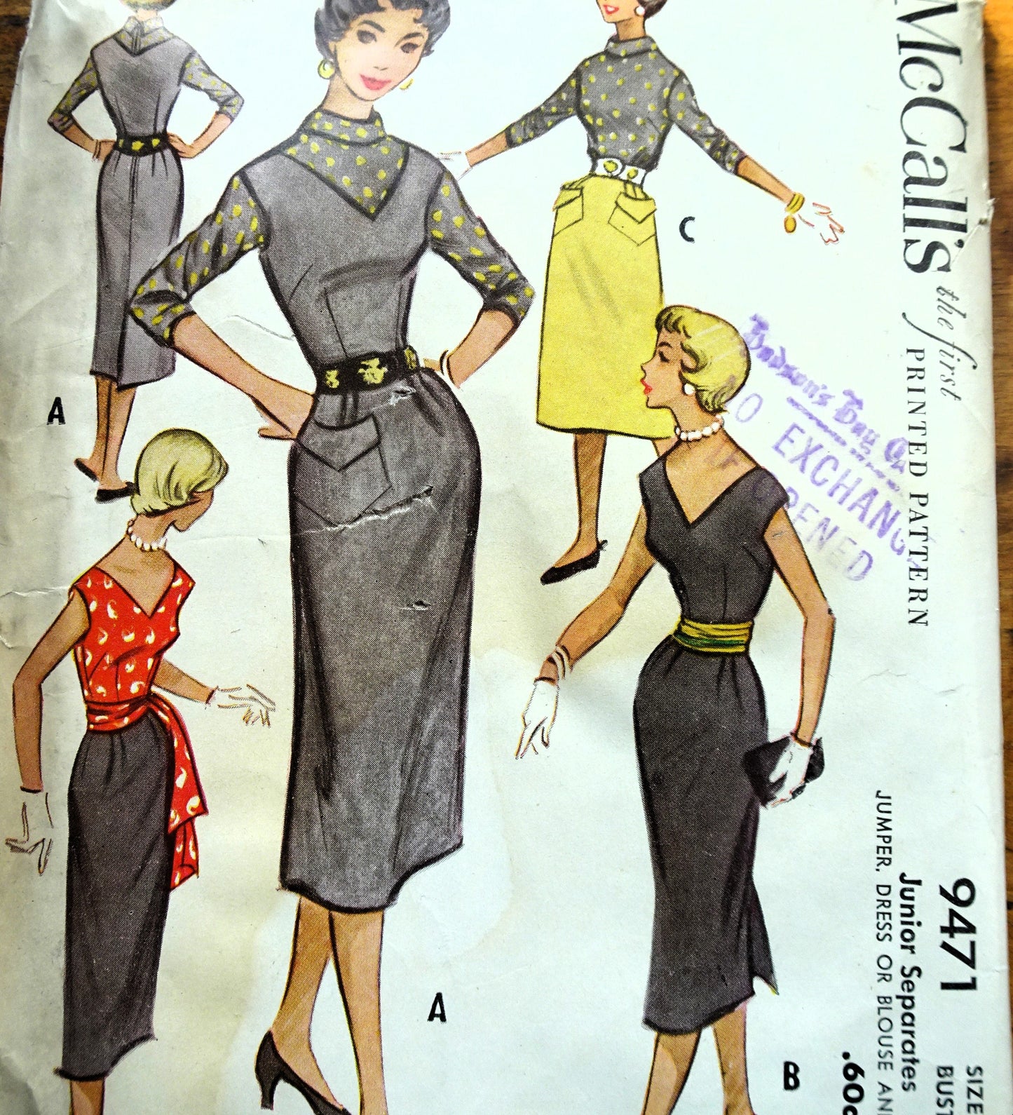 1950s FABULOUS Separates Pattern McCALLS 9471 Jumper, Dress or Blouse and Skirt, Daytime or Evening Bust 35 Vintage Sewing Pattern