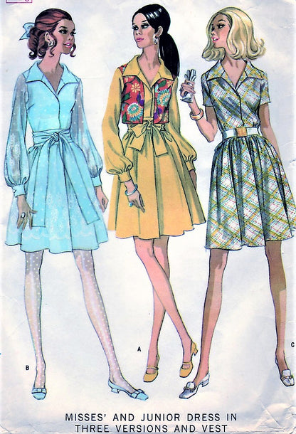 1960s LOVELY Day or Party Dress and Vest Pattern McCALLS 9540 Three Style Versions Bust 38 Vintage Sewing Pattern UNCUT