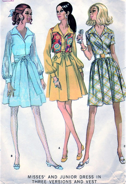 1960s LOVELY Day or Party Dress and Vest Pattern McCALLS 9540 Three Style Versions Bust 38 Vintage Sewing Pattern UNCUT