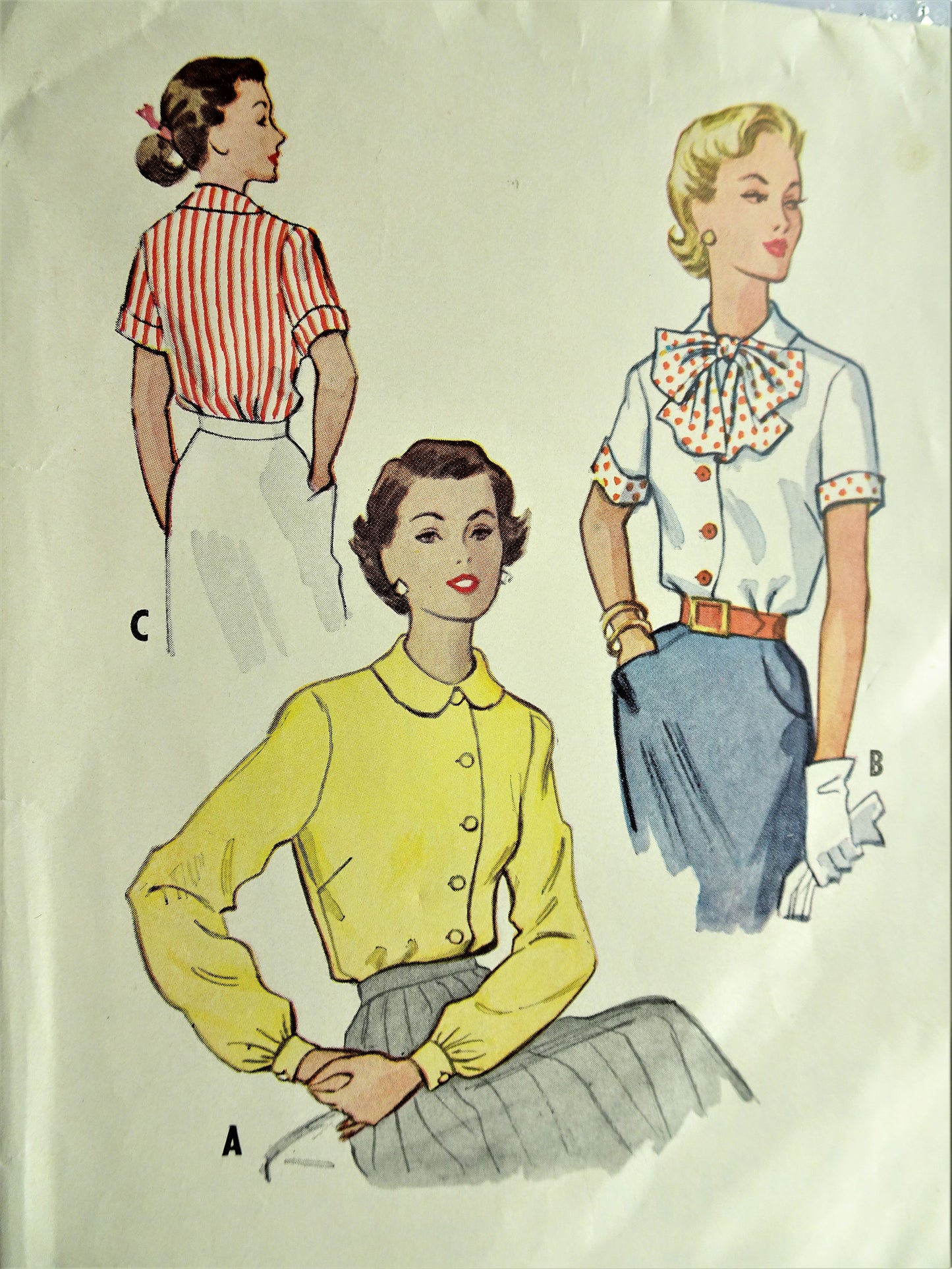 1950s CLASSIC Blouse Pattern McCALLS 9586 Three Versions, Includes Bow,Bust 30 Vintage Sewing Pattern