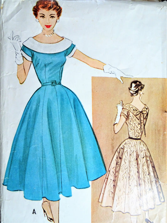 1950s BEAUTIFUL Dress Pattern McCALLS 9611 Lovely Party Dress Very Full Skirt Bust 30 Vintage Sewing Pattern