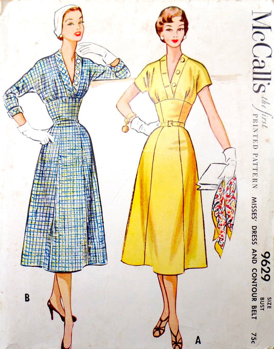 1950s BEAUTIFUL Dress Pattern McCALLS 9629 Unique Design, Day or Party, Bust 30 Vintage Sewing Pattern