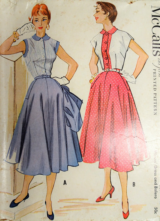 1950s CUTE Dress and Bolero Jacket Pattern McCALLS 9636 Figure Flattery Design Bust 32 Vintage Sewing Pattern
