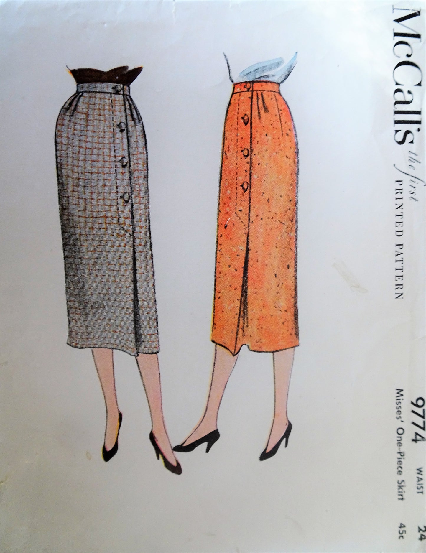 1950s CLASSY Side Wrap Skirt Pattern McCALLS 9774 Lovely Easy Elegance One Piece Skirt, Waist 24 Vintage Sewing Pattern FACTORY FOLDED