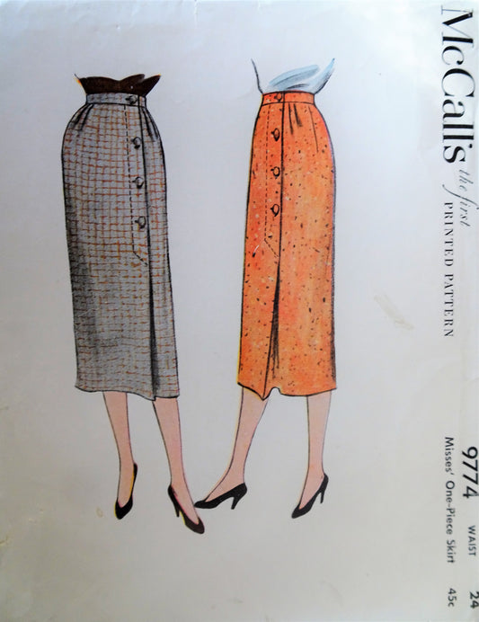 1950s CLASSY Side Wrap Skirt Pattern McCALLS 9774 Lovely Easy Elegance One Piece Skirt, Waist 24 Vintage Sewing Pattern FACTORY FOLDED