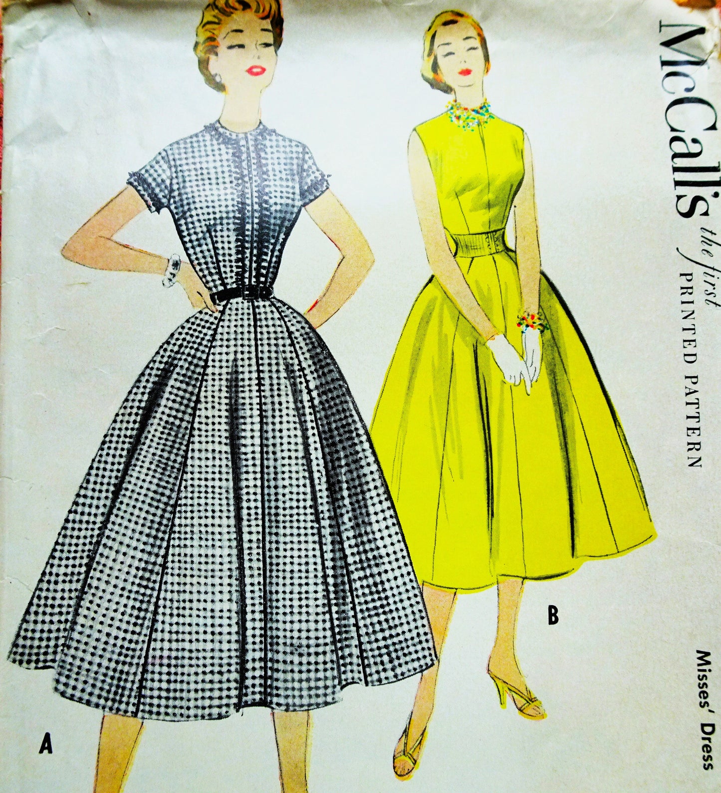 1950s PRETTY Dress Pattern McCALLS 9784 Slit Neckline Version Fit and Flare Style Dress, Bust 30 Vintage Sewing Pattern