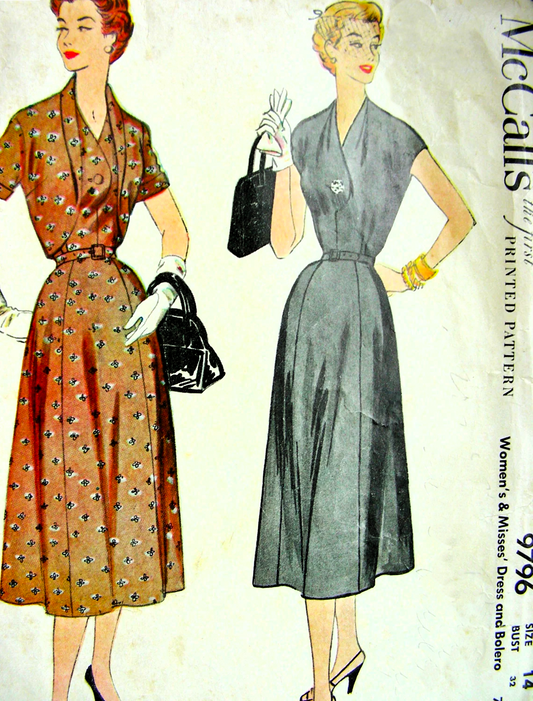 1950s PRETTY Dress and Bolero Jacket Pattern McCALLS 9796 Lovely Day or After 5 Dress, Bust 32 Vintage Sewing Pattern