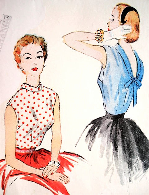 1950s GLAM Blouse Pattern McCALLS 9810 Lovely Low Back With Bow, Bust 34 Vintage Sewing Pattern