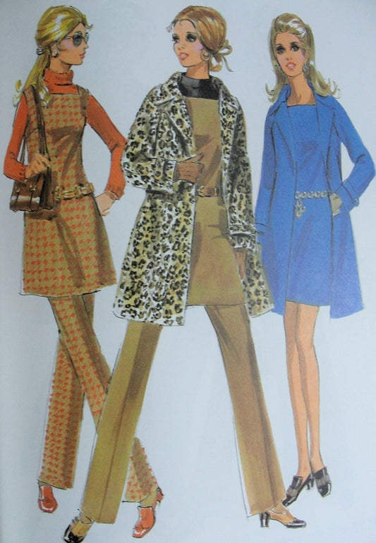 MOD 60s McCalls 2059 Vintage Sewing Pattern 60s Wardrobe Wrap Coat Trench, Jumper Tunic or Mini Dress, Pants Perfect Travel Wardrobe UNCUT Bust 31