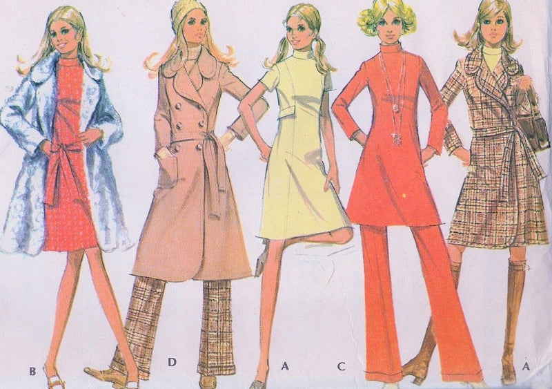 1970s  FAB Mini or Midi Wrap Coat, Cuffed Wide Leg Pants and A Line Dress Pattern McCALLS 2556  Bust 38 Vintage Sewing Pattern FACTORY FOLDED