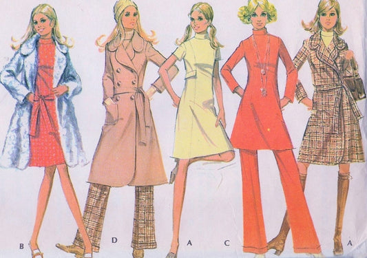 1970s  FAB Mini or Midi Wrap Coat, Cuffed Wide Leg Pants and A Line Dress Pattern McCALLS 2556  Bust 38 Vintage Sewing Pattern FACTORY FOLDED