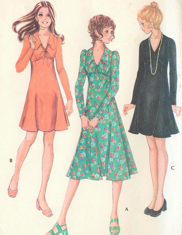 RETRO 70s McCalls 2597 Vintage Sewing Pattern High Waist Flared Dress Regular or Mini Length Retro Style UNCUT FACTORY FOLDED