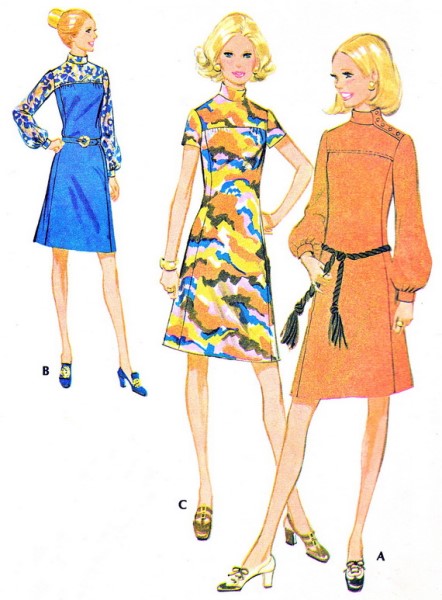 1970s Dress Pattern McCalls 2653 Mod Roll Collar A Line Yoked Day or Evening Dress Long or Short Sleeves Vintage Sewing Pattern Bust 34 FACTORY FOLDED