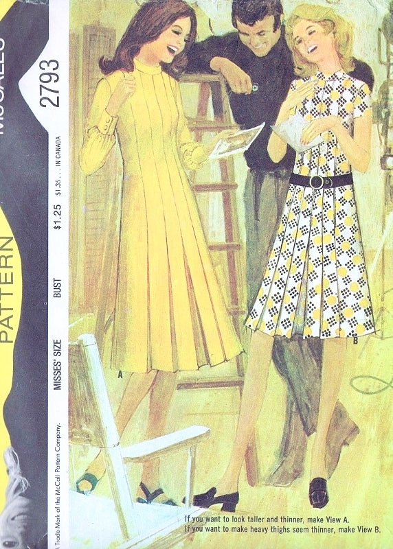 70s Dress Pattern McCalls 2793 Flattering Pounds Slimmer Front Pleat Dress 2 Styles Vintage Sewing Pattern UNCUT FACTORY FOLDED