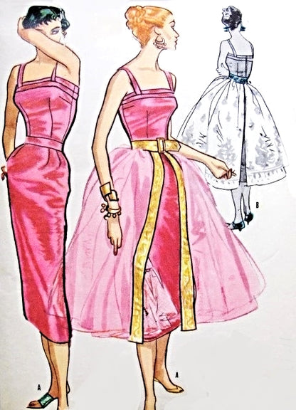 1950s Evening Cocktail Sheath Dress and Removable Over Skirt Pattern McCalls 3475 Sizzling Party Dress Vintage Sewing Pattern