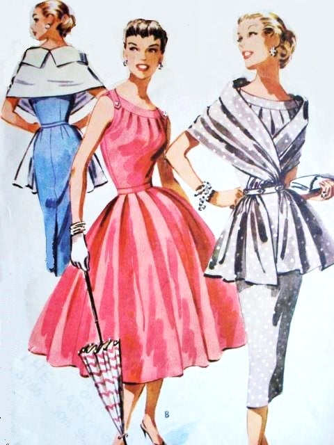 1950s Slim or Full Skirt Dress Stunning Stole Wrap Pattern McCalls 3564 Daytime or Cocktail Evening Bust 30 Vintage Sewing Patterns