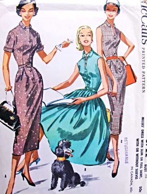 1950s Rockabilly Slim or Full Skirt Dress Pattern McCalls 3722 Flattering Keyhole Slit Neckline Classic Fifties Dress  Bust 32  Vintage Sewing Pattern