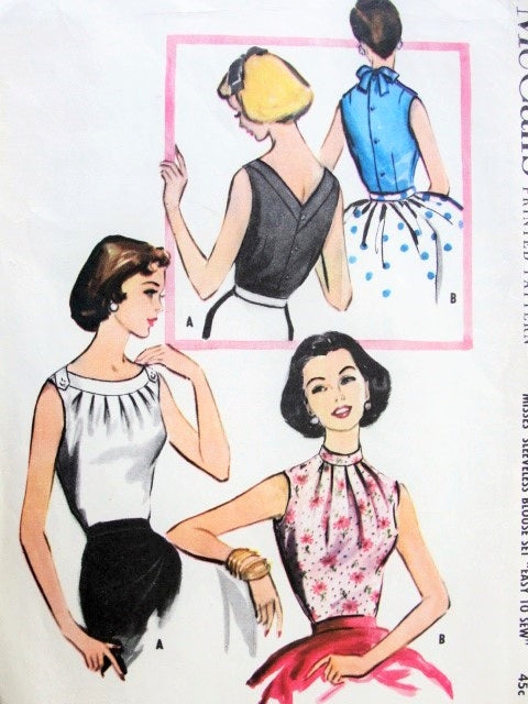 1950s BEAUTIFUL Sleeveless Blouse Pattern Easy To Sew McCALLS 4026 Two Daytime or Evening Styles Bust 32 Vintage Sewing Pattern