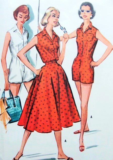 1950s WONDERFUL Beach Wear Pattern McCALLs 4031 Playsuit Romper and Full Skirt Bust 36 Vintage Sewing Pattern