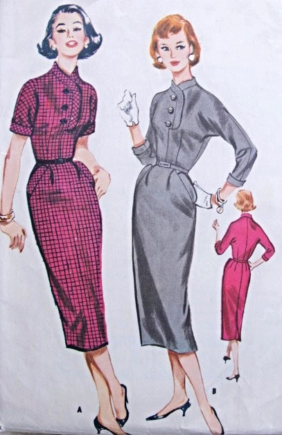 1950s Slim Wiggle Dress Pattern McCalls 4306 Interesting Curved Neckline Easy Day Dress or After Five Vintage Sewing Pattern