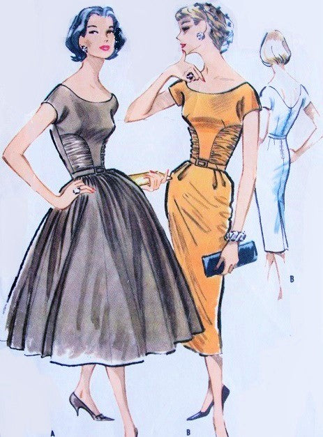 1950s STUNNING Cocktail Evening Party Dress Pattern McCALLS 4406 Full or Slim Skirt Striking Ruched Bodice Bust 34 Vintage Sewing Pattern FACTORY FOLDED