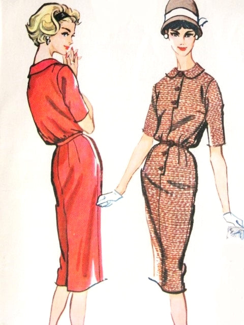 1950s Slim Shirt Dress Pattern  McCalls 4659 Vintage Sewing Pattern Peter Pan Collar Front Button Bust 34 Uncut FACTORY FOLDED