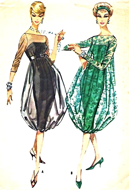 UNIQUE 1950s EVENING COCKTAIL PARTY DRESS PATTERN SHEATH with Attached SHEER OVERDRESS HAREM SKIRT EFFECT, BATEAU NECKLINE ABSOLUTELY STUNNING DESIGN McCALLS 4779 Bust 32