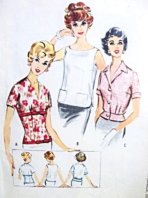 1950s ROCKABILLY Blouse Set Pattern McCALLS 5046 Three Styles Fitted Figure Show Off, Cute Sleeveless Overblouse, Fitted Short Peplum Bust 36 Vintage Sewing Pattern