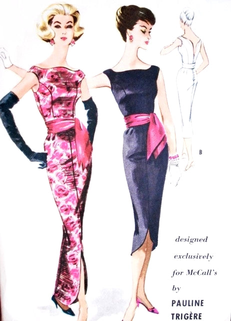 DRAMATIC Pauline Trigere Evening Dress Pattern McCalls 5131 Sleeveless Formal Full Length or  Short Party Cocktail Glove Fitting  Dress Bust 34 Vintage Sewing Pattern