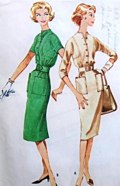 1950s Stylish Casual Slim Dress Pattern McCalls 5213 Large Patch Pockets Bust 36 Vintage Sewing Dress Pattern