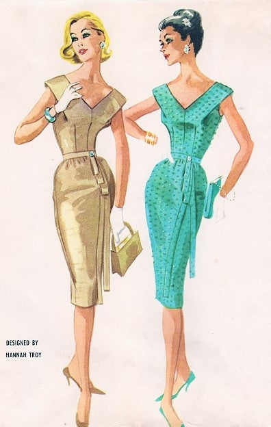 1960 Evening Cocktail Party Dress Pattern Hannah Troy McCALLs 5412 Vintage Sewing Pattern Figure Hugging Slim Dress Deep V Neckline and Back Very Chic Design Bust 31 UNCUT