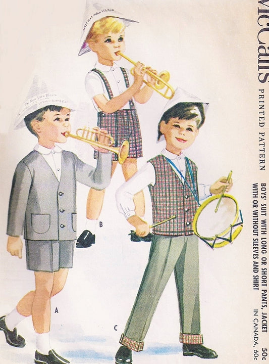 1960s Toddler Boys Suit Short or Long Pants McCalls 5841 Long Sleeve Jacket or Vest Cute Styles for Little Boys Size 6 Vintage Sewing Pattern UNCUT