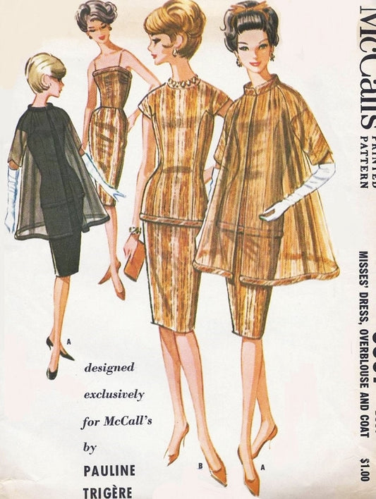 1960s Lovely Trigere Evening Party Dress Overblouse and Sheer Coat Pattern McCalls 6567 Stunning Camisole Bodice Slim Cocktail Dress Flared Coat Vintage Sewing Pattern