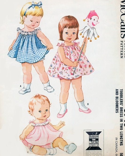 Adorable Toddlers Little Girls Summer Dress Pattern Two Lengths with Bloomers Very Sweet Style McCalls 6748 UNCUT FACTORY FOLDED