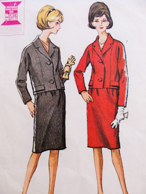 1960s Mad Man Era Slim Suit Pattern McCalls 7061 Lovely Short Jacket, Slim Skirt Bust 31 Vintage Sewing Pattern