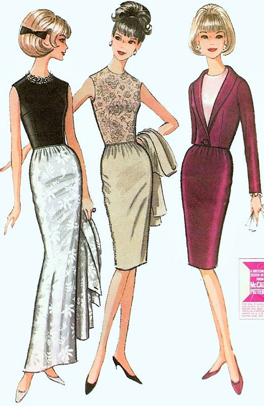 1960s Slim Evening Gown or Cocktail Dress and Jacket Pattern Classy Jewel Neckline Short Fitted Jacket McCall's 7508 Vintage Sewing Pattern Bust 32 FACTORY FOLDED