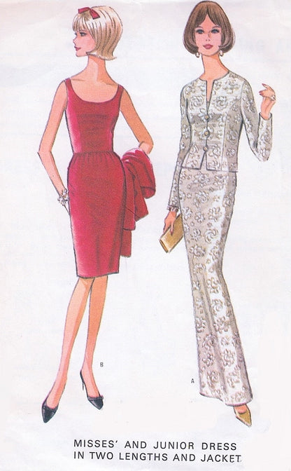 1960s Slim Evening Dress Pattern McCalls 8012 Full or Cocktail Length Glove Fitting Party Dress with Jacket Low U Neckline Bust 31 Vintage Sewing Pattern UNCUT