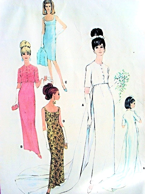 1960s Wedding Dress Bridal Gown Pattern McCalls 8527 Vintage Sewing Pattern Unique Empire Slim Dress Jacket With Long Flowing Train Very Striking Bridal Pattern UNCUT FACTORY FOLDED