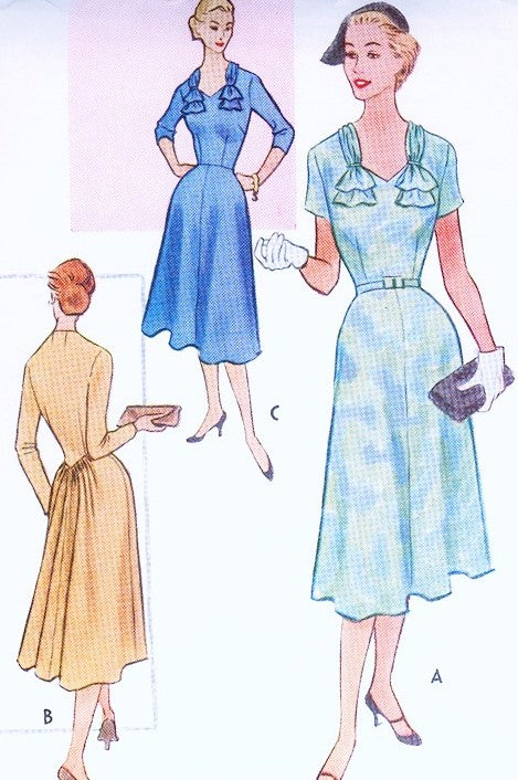 1950s Lovely Dress Pattern McCALLS 8801 Flattering Neckline Stunning Gathered Back Daytime or Dinner Dress Bust 35 Vintage Sewing Pattern FACTORY FOLDED