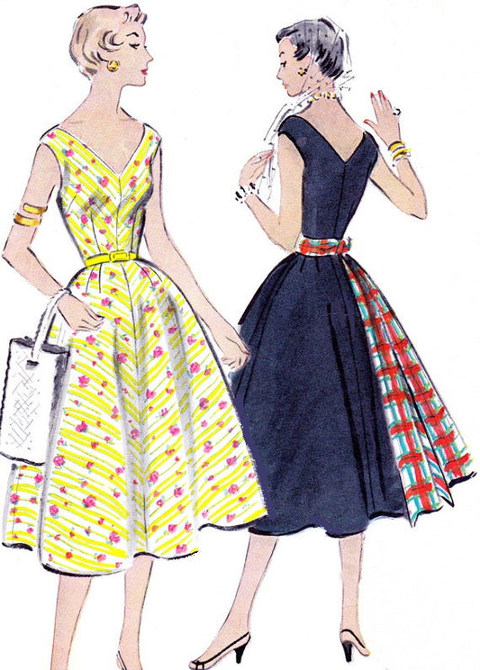 1950s Dress Pattern McCalls 9787 Full Skirt V NeckLine Figure Flattering Fitted Bodice Sundress Vintage Sewing Pattern Bust 30