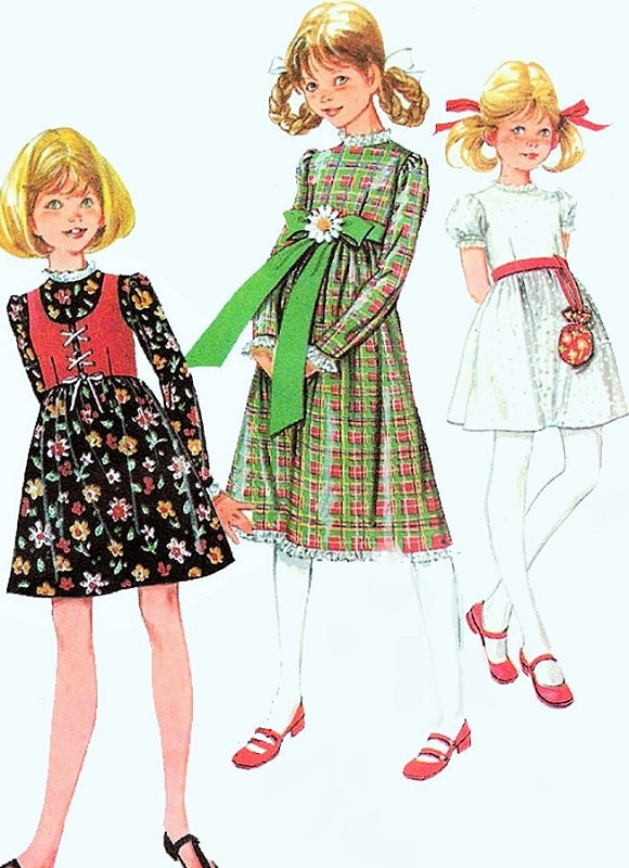 1970s McCalls 2660 Girls Sweet Empire Dress and Vest 3 Cute Kawaii Styles Vintage Sewing Pattern UNCUT FACTORY FOLDED