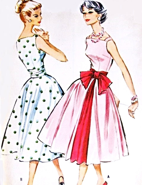 1950s Party Dress Cummerbund and Petticoat Pattern McCalls 4508 Lovely Square Neckline Full skirted Cocktail Evening Dress Bust 32 Vintage Sewing Pattern FACTORY FOLDED