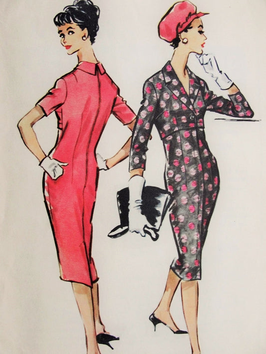 1950s Slim Wiggle Dress Pattern McCalls 4817 Vintage Sewing Pattern Empire Waist, V Neckline Bust 37