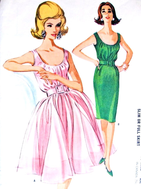 1960s Beautiful Evening Cocktail Dress Pattern McCalls 6607 Shirred Bodice Slim Wiggle or Bouffant Gathered Full Skirt Vintage Sewing Pattern
