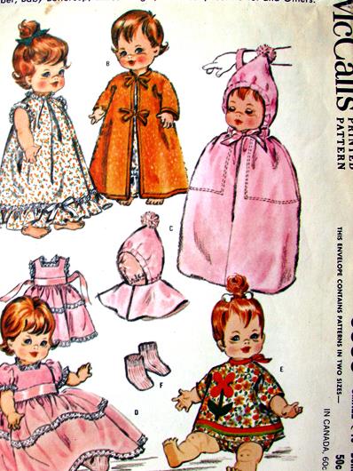 1960s CUTE Doll Clothes Pattern McCALLs 6993 Vintage Sewing Pattern Baby and Toddler Doll Size 10 Inches Dolls Wardrobe and Tote